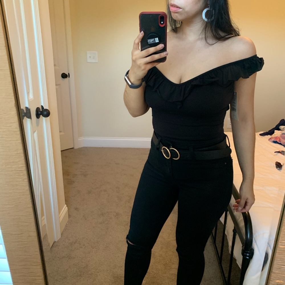 BRAND NEW black ruffled bodysuit